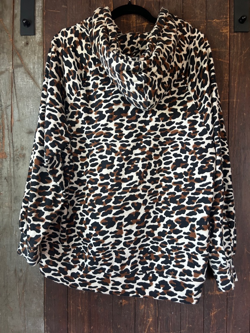 Leopard Print Hooded Sweatshirt - Brown/Black - Picture 6 of 9